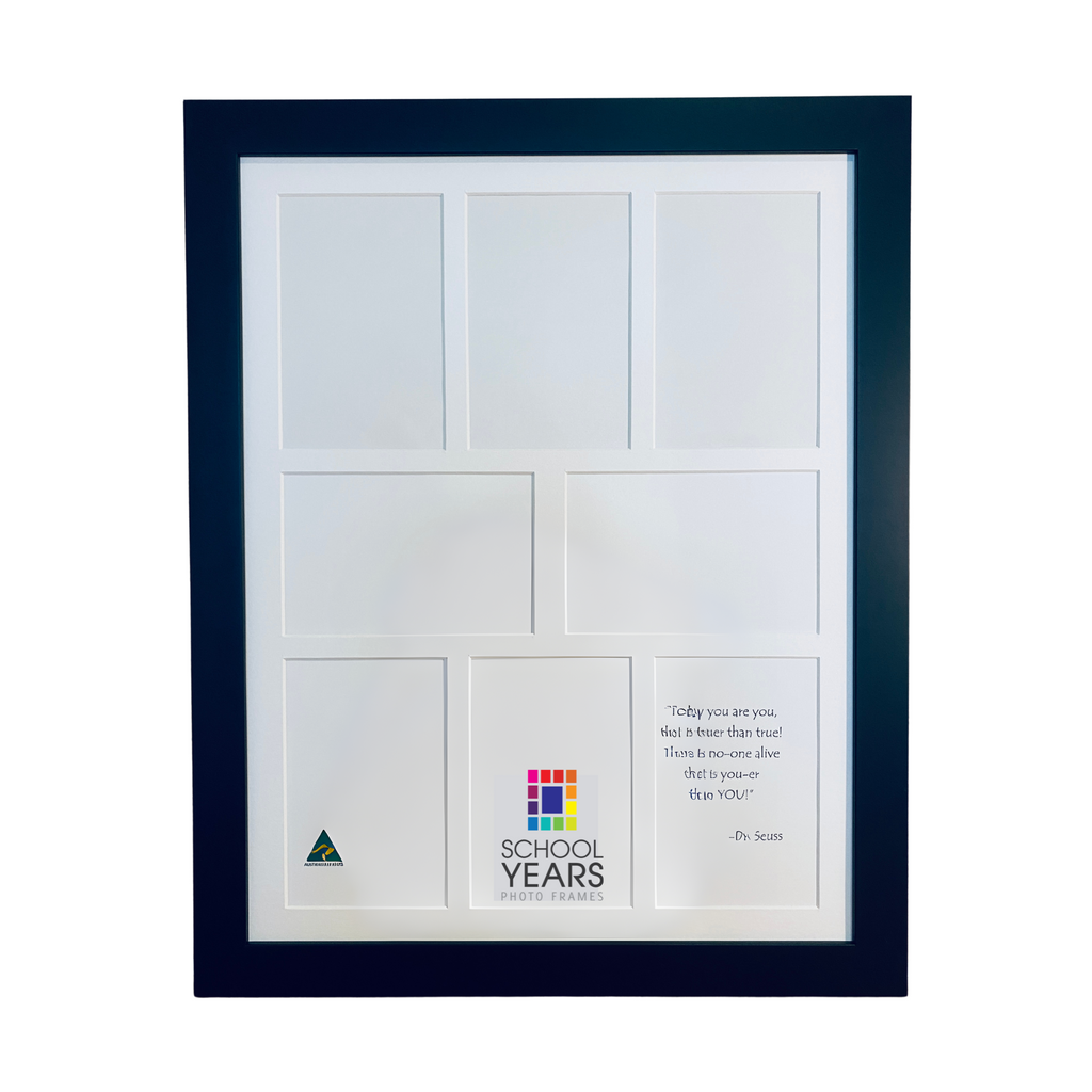 Australian made blac collage photo frame displaying eight standard 4x6 inch photos