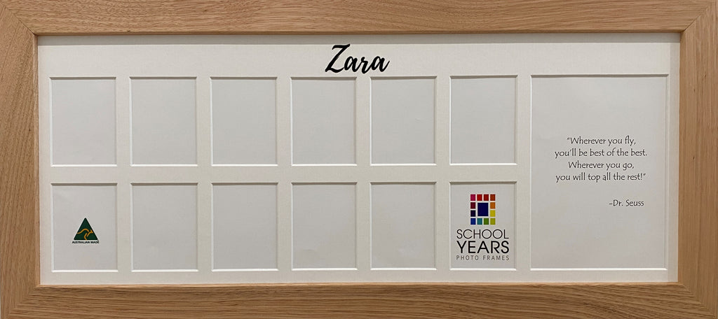 oak Personalised large landscape school years photo frame displaying Reception to Year 12 school photos with graduation portrait