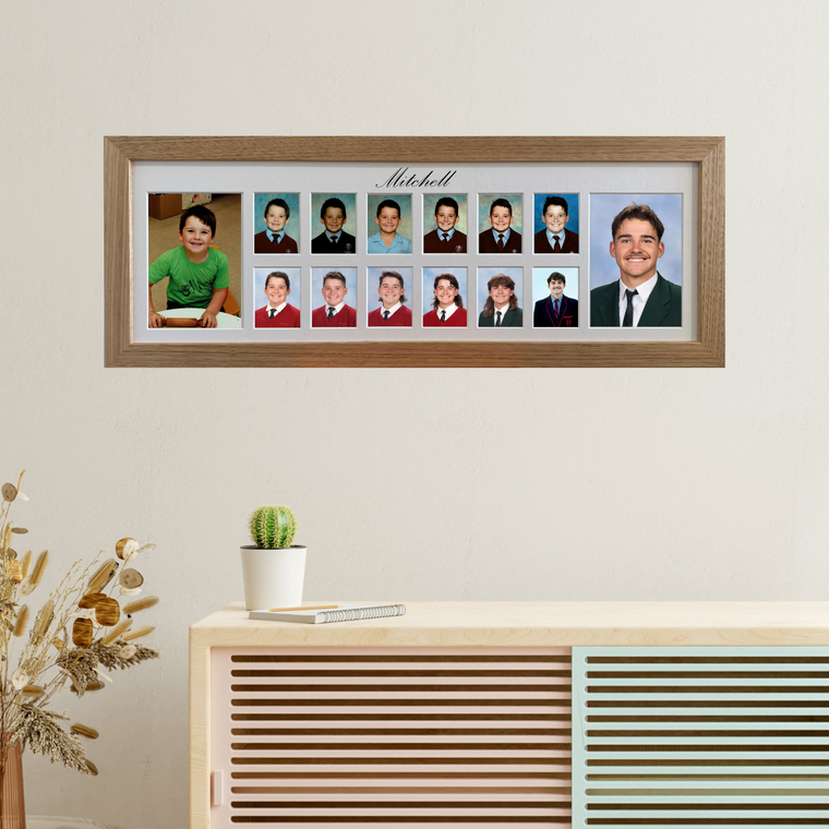 Personalised Large Landscape School Years Photo Frame (with Pre-School) - OAK