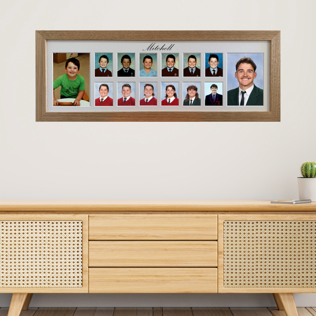 Personalised large landscape school years photo frame including Pre-School with child name and 14 photo spaces
