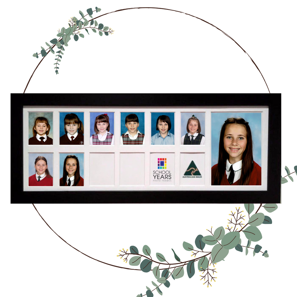 Large Landscape School Years Photo Frame displaying school portraits from Reception to Year 12 with a large graduation portrait opening