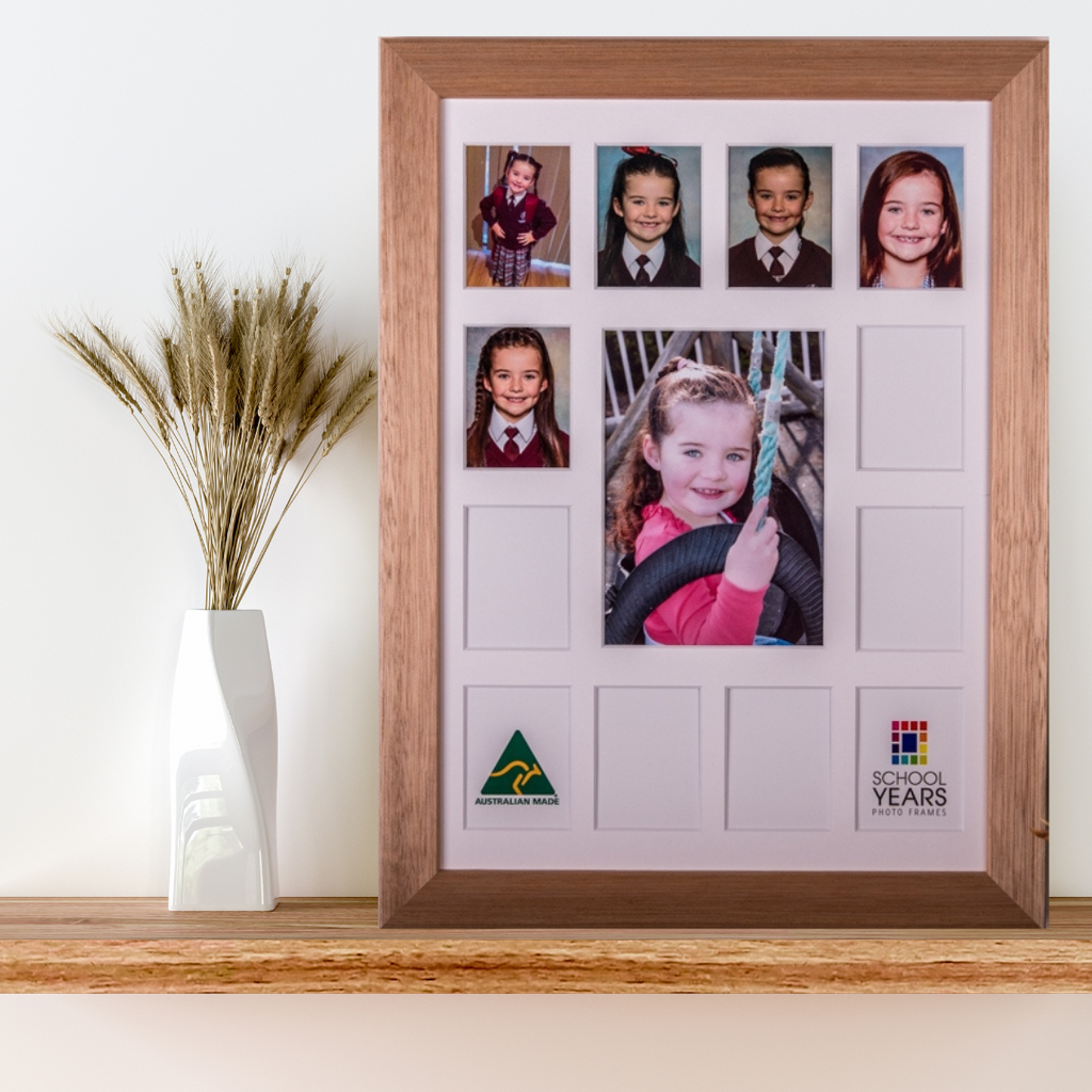 Large School Years Photo Frame displayed on a wall showcasing school portraits from Reception to Year 12