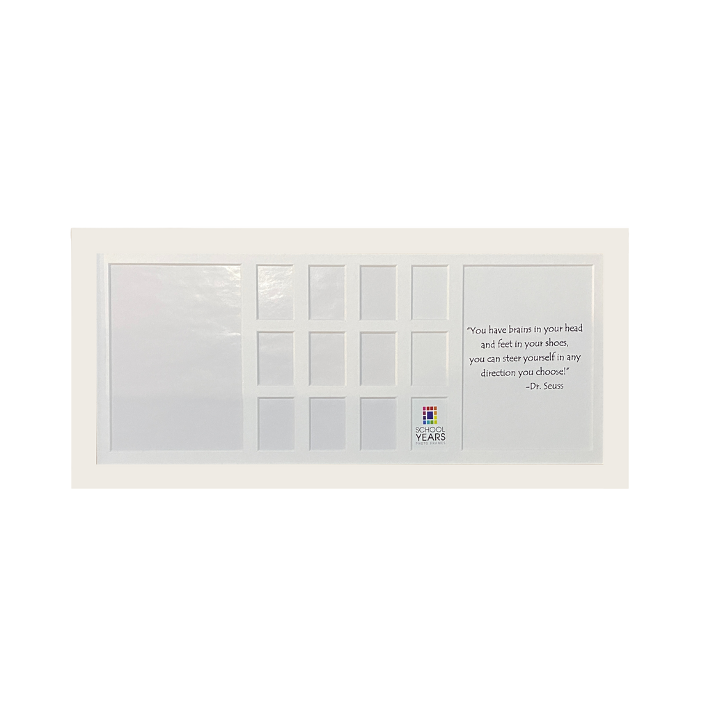 Medium school years photo frame in white, Australian made, 14 spaces Pre-School to Year 12, free standing or wall hung