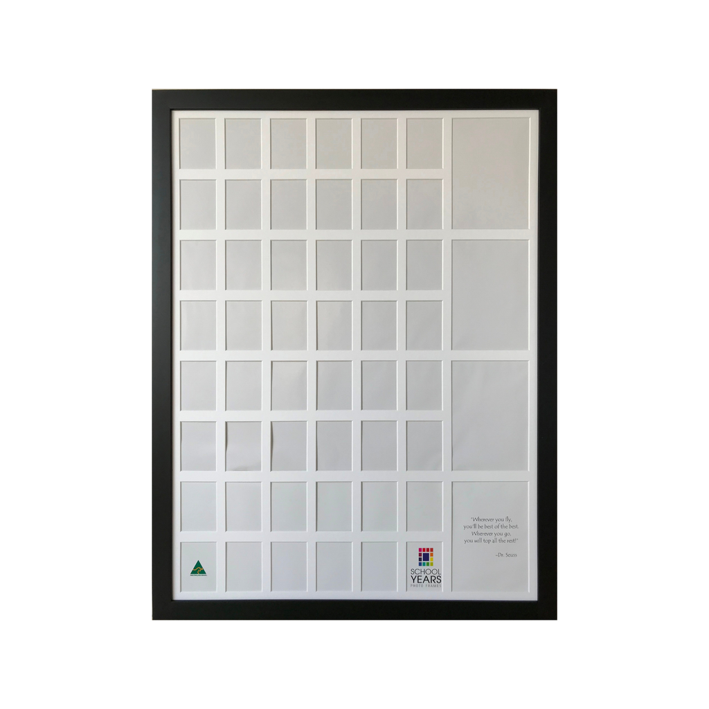 Quad small school years photo frame in black, Australian made, 4 children Reception to Year 12