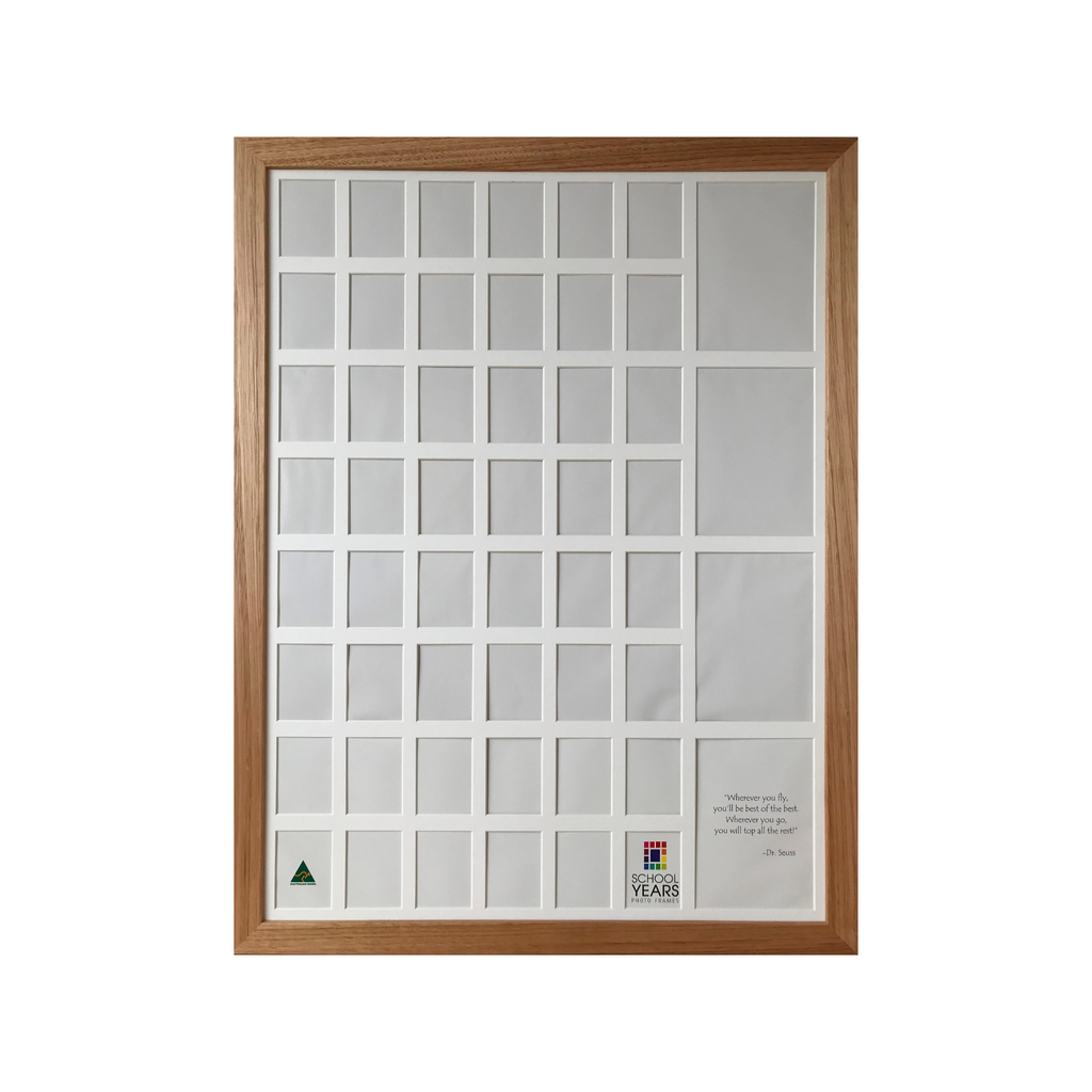 Quad small school years photo frame in oak, Australian made, 4 children Reception to Year 12