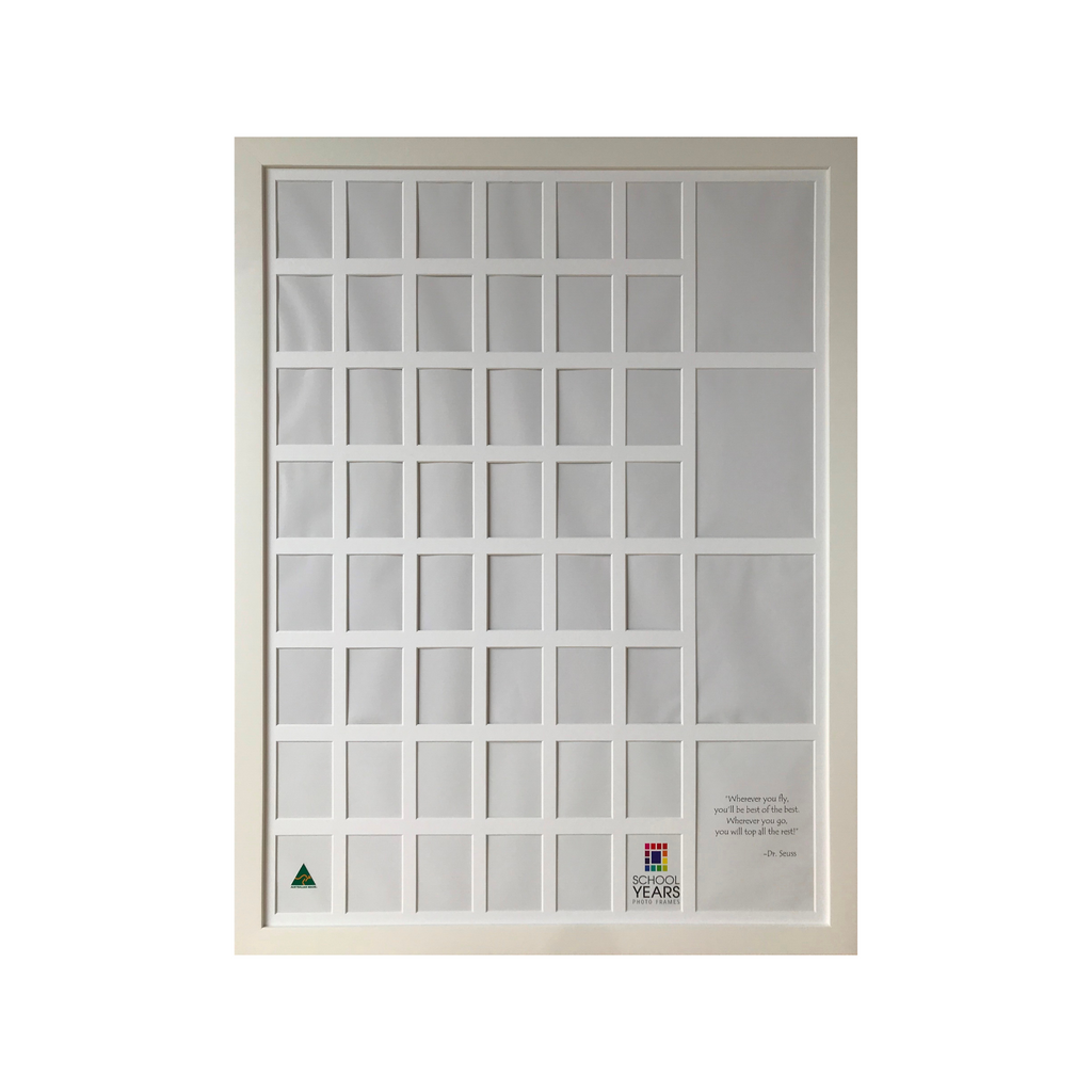 Quad small school years photo frame in white, Australian made, 4 children Reception to Year 12