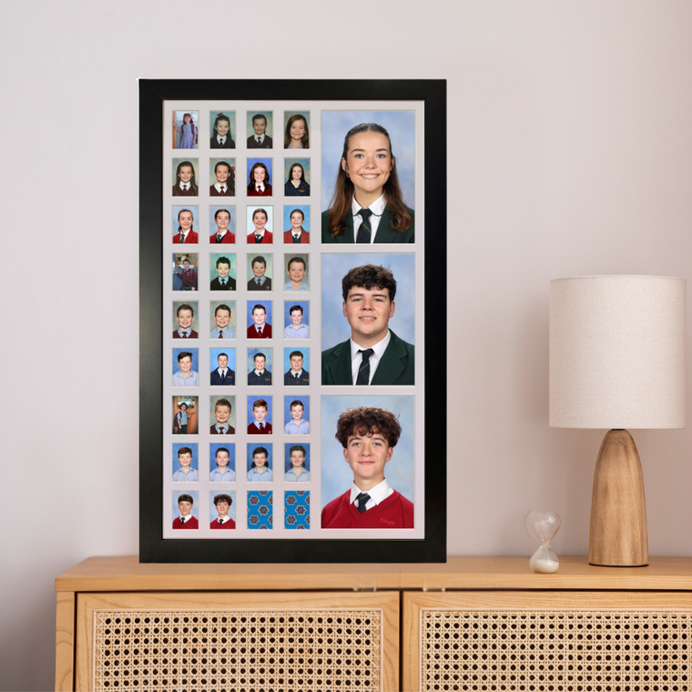 Triple small school years photo frame in black, Australian made, 3 children Reception to Year 12