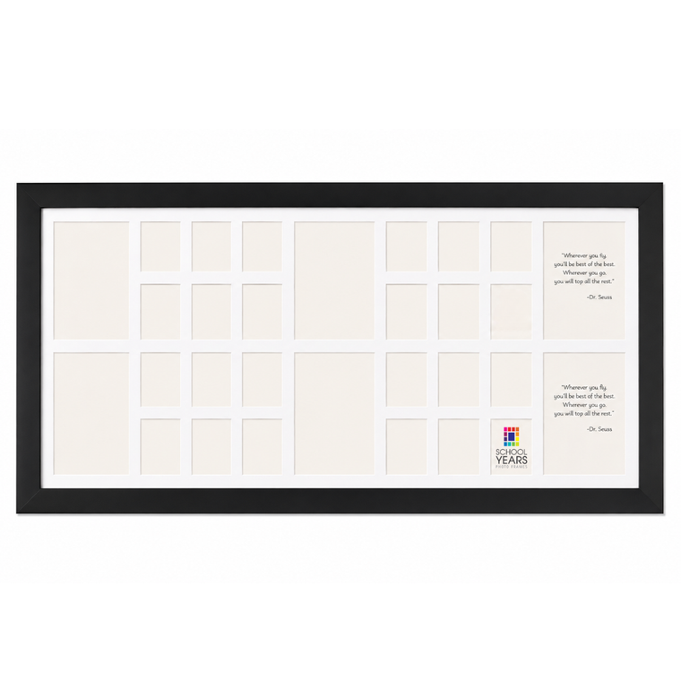 Black Double School Years Photo Frame Milestone Edition with milestone portrait openings for two children