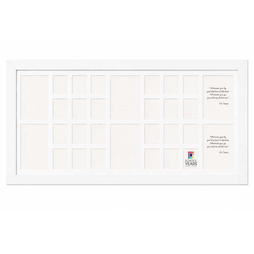 White Double School Years Photo Frame Milestone Edition displaying two siblings school journeys side by side