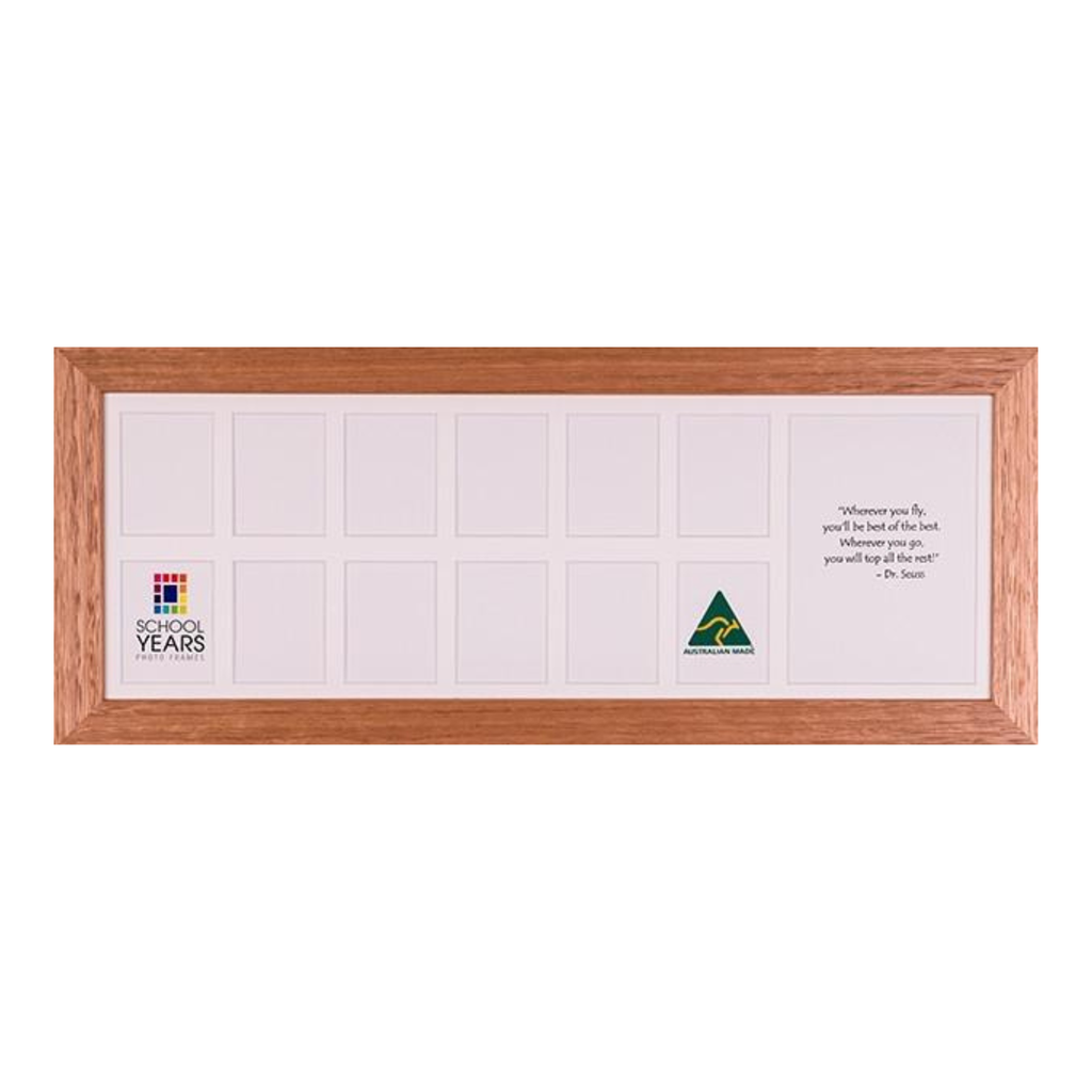 Oak Large Landscape School Years Photo Frame with twelve school portrait openings and one large feature graduation portrait