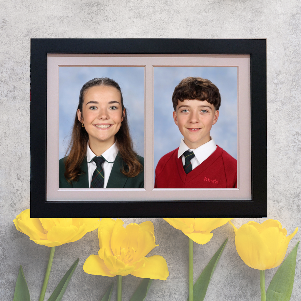 Australian made portrait photo frame displaying two 5x7 inch family or school photos