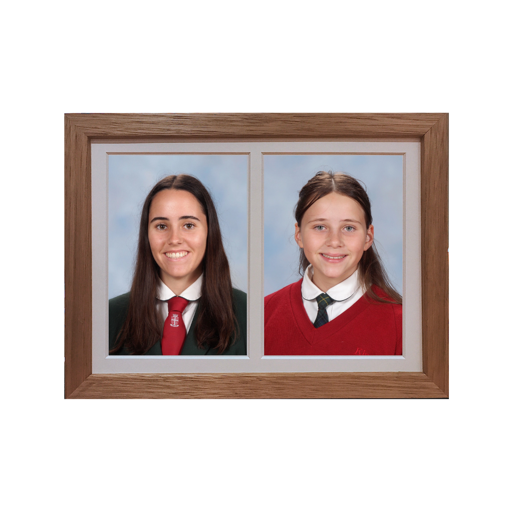 Australian made portrait photo frame displaying two 5x7 inch family or school photos