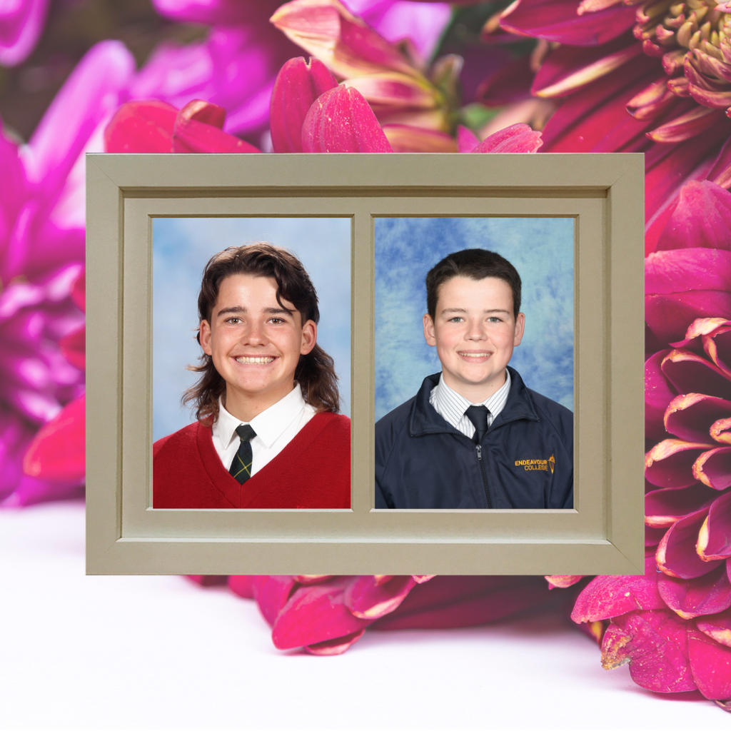 Australian made portrait photo frame displaying two 5x7 inch family or school photos