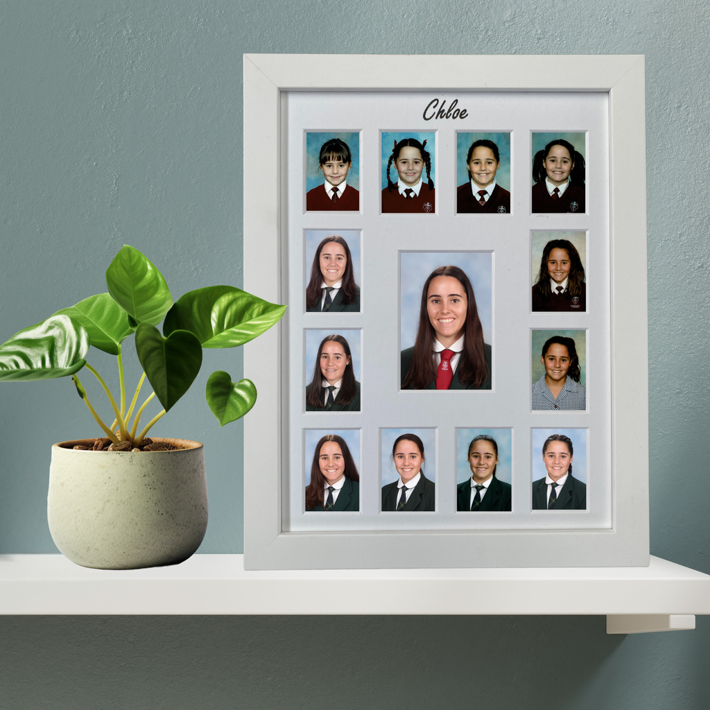 Personalised 13 space school years photo frame small size in white, Australian made, Reception to Year 12

