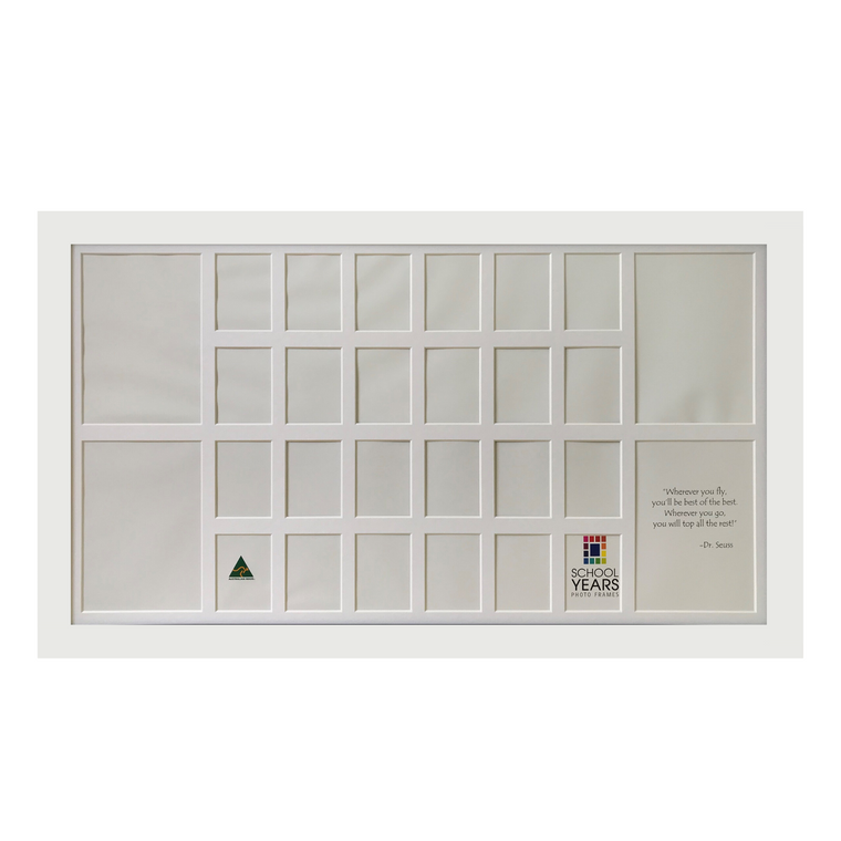 White Double School Years Photo Frame displaying two children's school journeys side by side