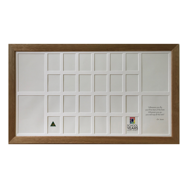 Oak Double School Years Photo Frame displaying two children's school journeys side by side